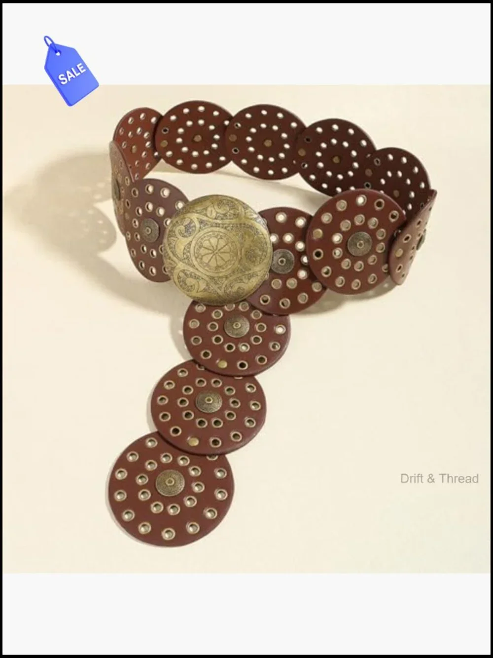 Wide Western Belt with Rotating Disc Conchos Boho Cowgirl Belt Jeans Dress